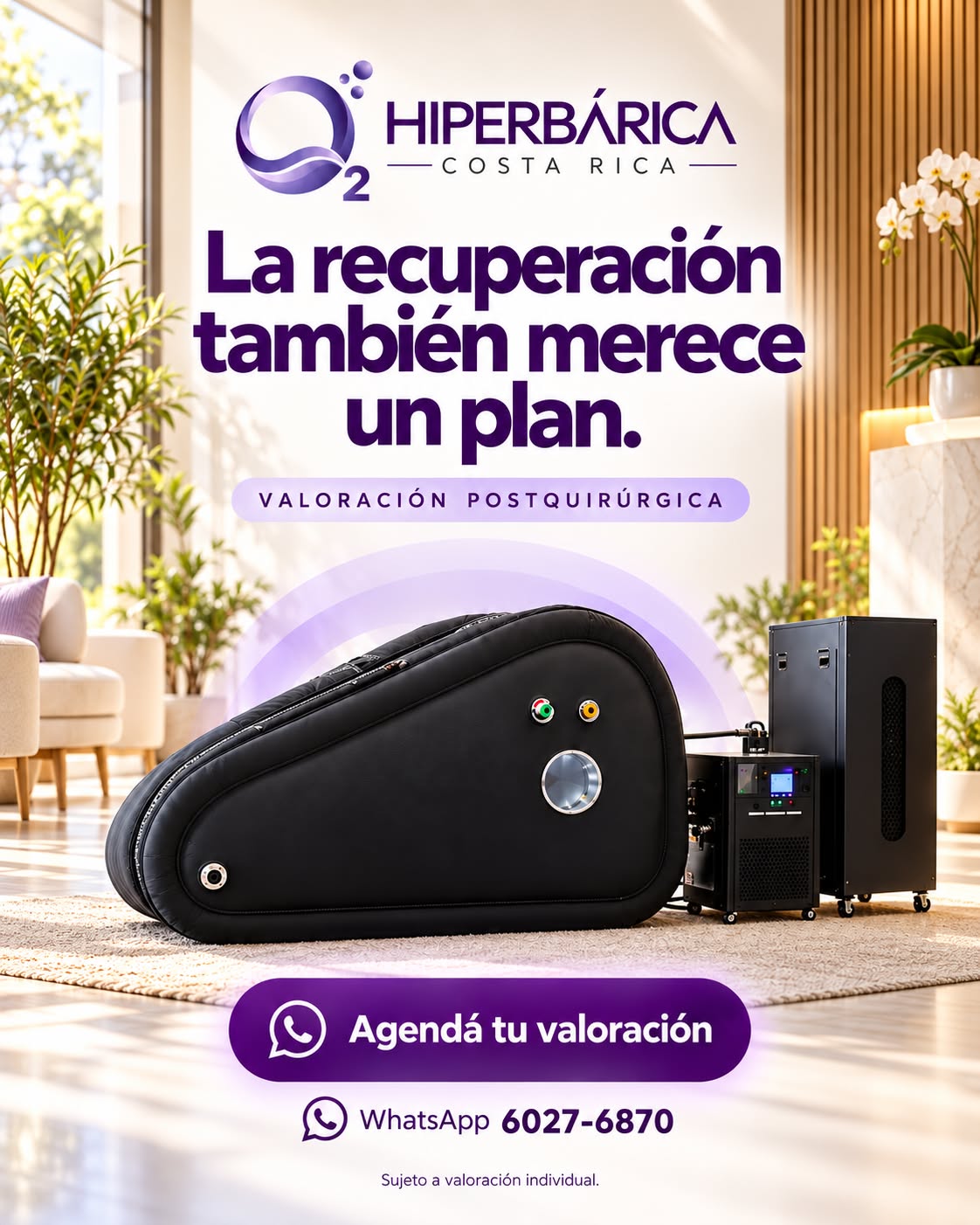 Recuperación postquirúrgica: Hiperbárica Costa Rica. Agendá tu valoración al 6027-6870.