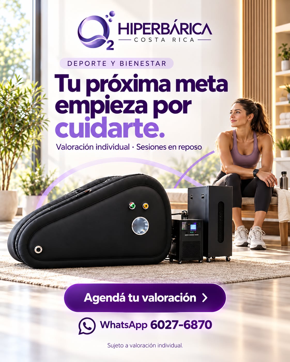 Deporte y bienestar: Hiperbárica Costa Rica. Agendá tu valoración al 6027-6870.